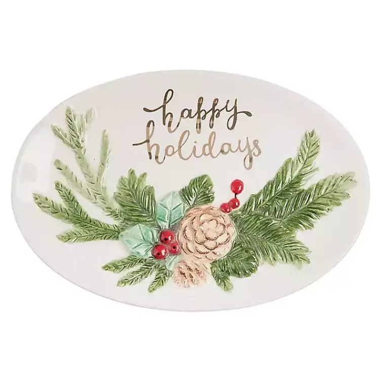 Serving & Entertaining-Kirklands Home Happy Holidays Oval Serving Platter with Spreader