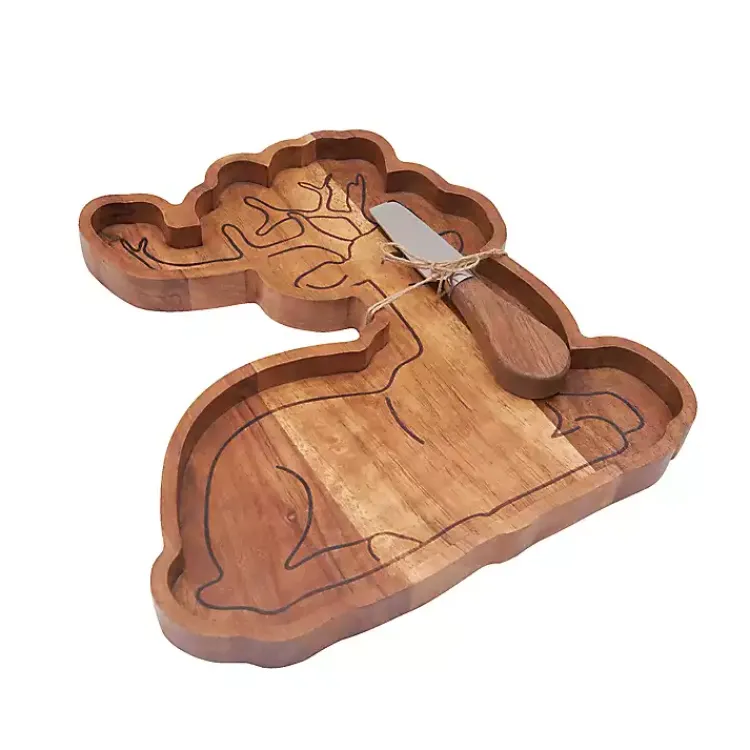 Serving & Entertaining-Kirklands Home Wood Reindeer Serving Board with Spreader Brown