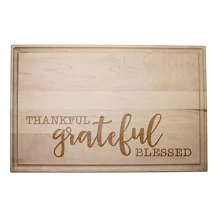 Serving & Entertaining-Kirklands Home Maple Wood Thankful Grateful Blessed Cutting Board Tan