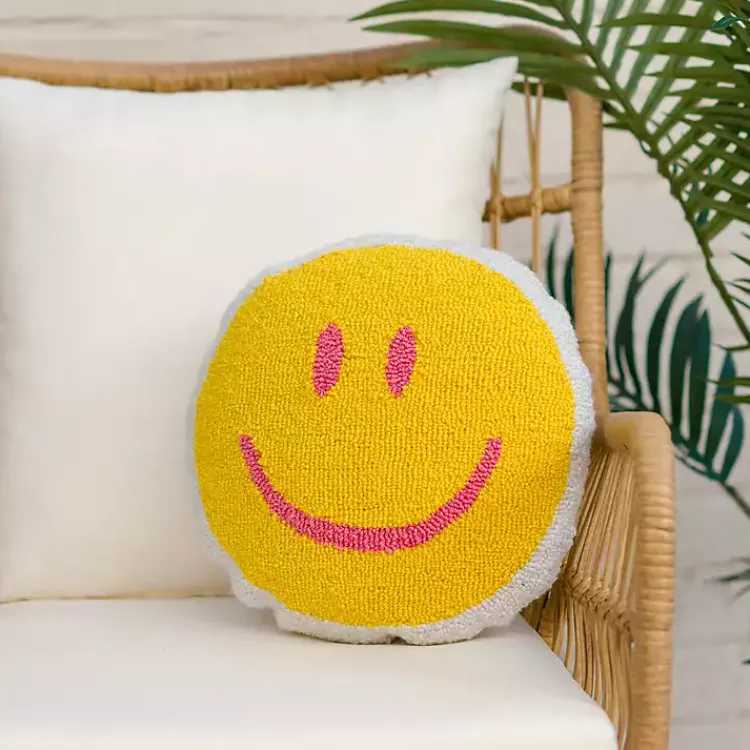 Outdoor Cushions & Pillows-Kirklands Home Smiley Face Outdoor Pillow