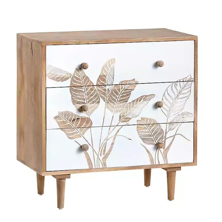 Cabinets & Sideboards-Kirklands Home Natural Seaside Tropical Leaves 3-Drawer Chest