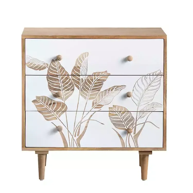 Cabinets & Sideboards-Kirklands Home Natural Seaside Tropical Leaves 3-Drawer Chest