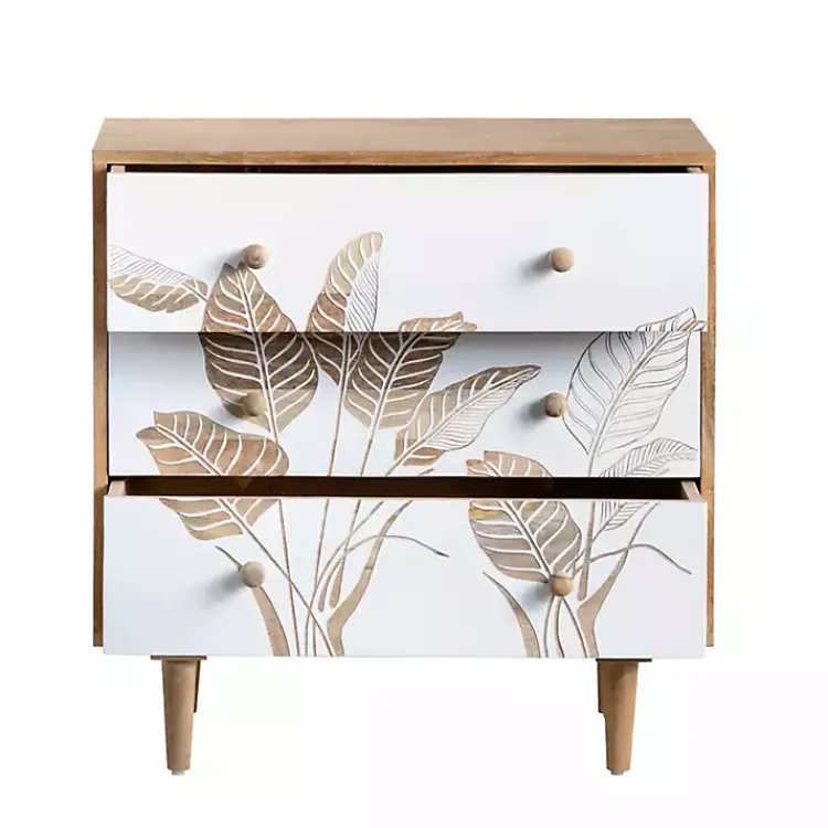 Cabinets & Sideboards-Kirklands Home Natural Seaside Tropical Leaves 3-Drawer Chest