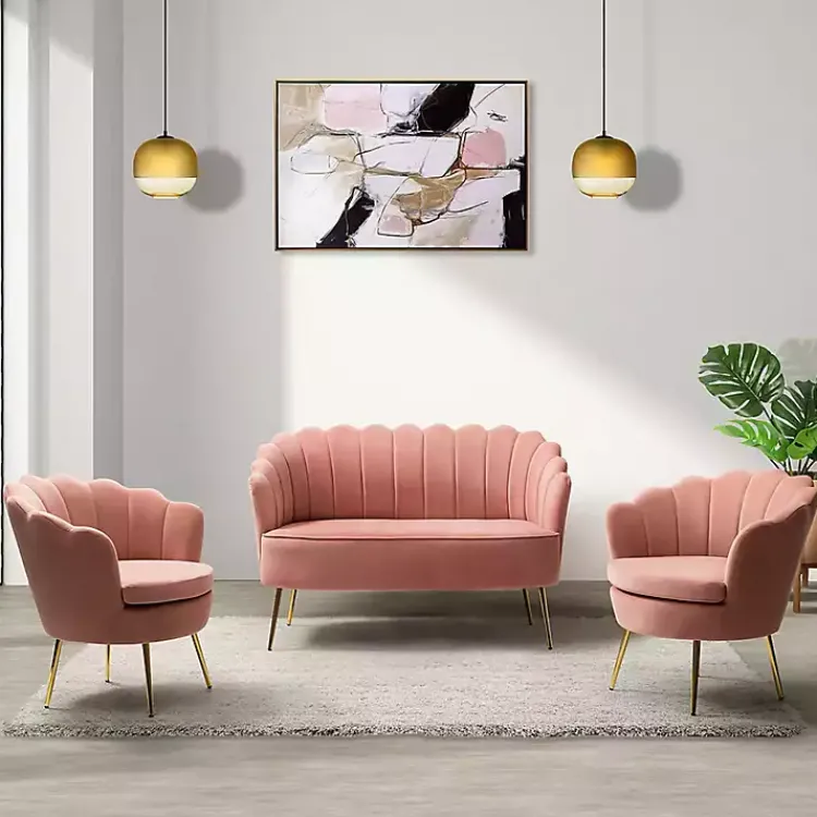 Sofas & Loveseats-Kirklands Home Donata Velvet Tufted Loveseat Pink