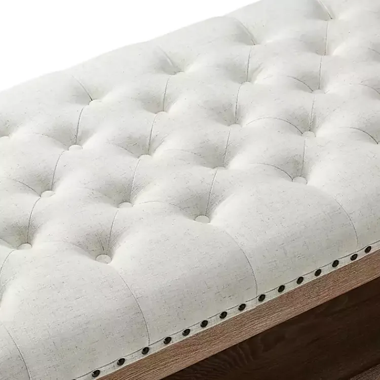 Benches & Ottomans-Kirklands Home Tufted Rectangle Wood Ottoman Ivory