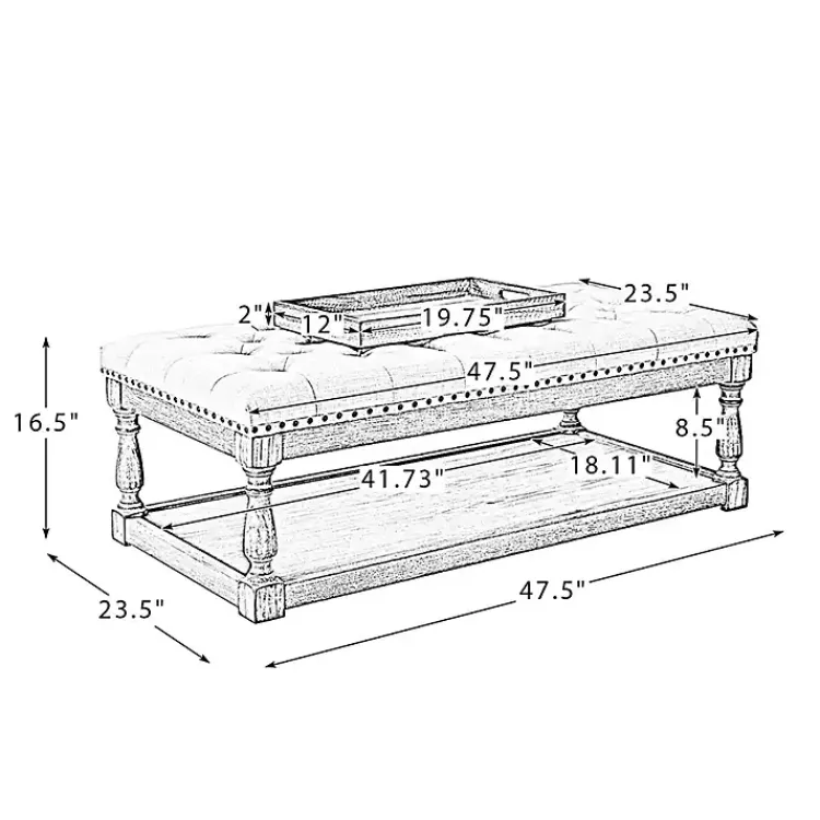 Benches & Ottomans-Kirklands Home Tufted Rectangle Wood Ottoman Ivory