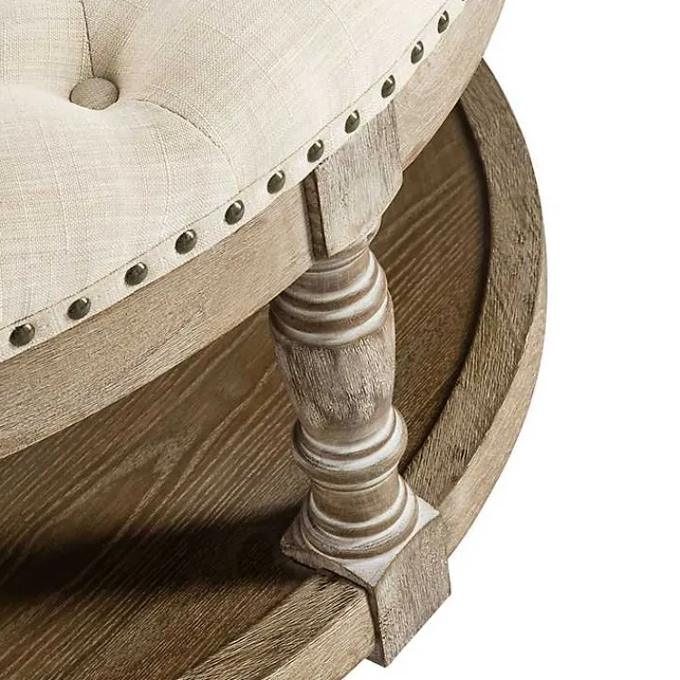 Benches & Ottomans-Kirklands Home Round Cepheus Tufted Ottoman Tan