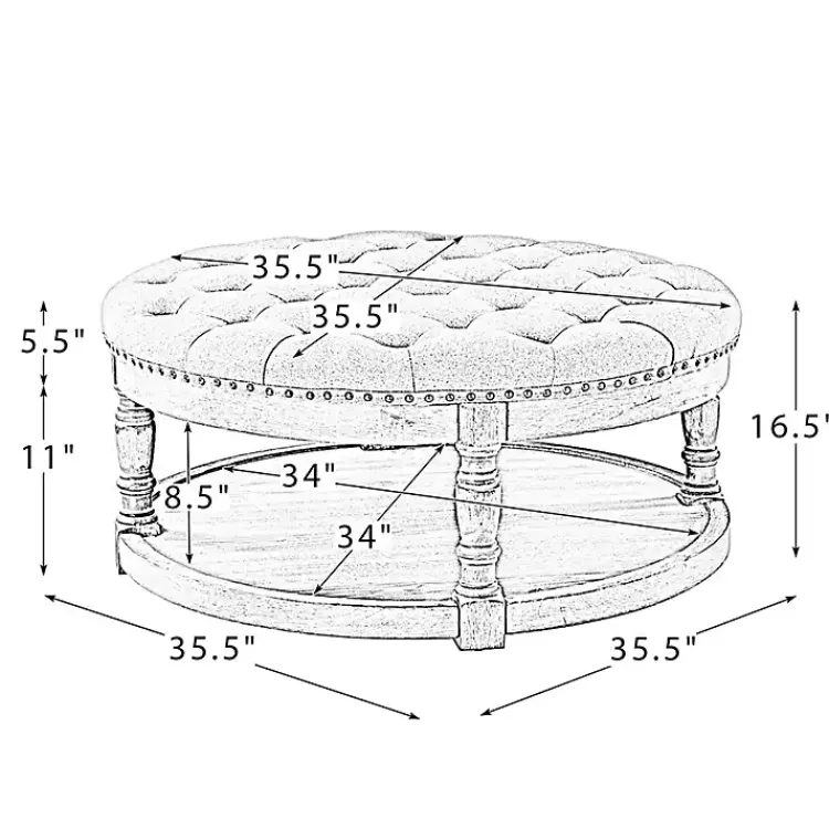 Benches & Ottomans-Kirklands Home Round Cepheus Tufted Ottoman Tan