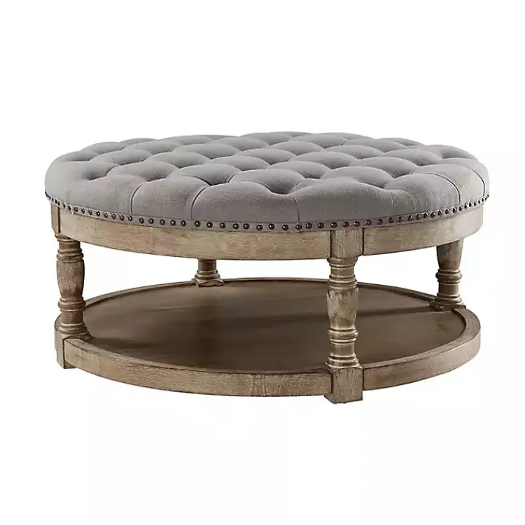 Benches & Ottomans-Kirklands Home Round Cepheus Tufted Ottoman Gray