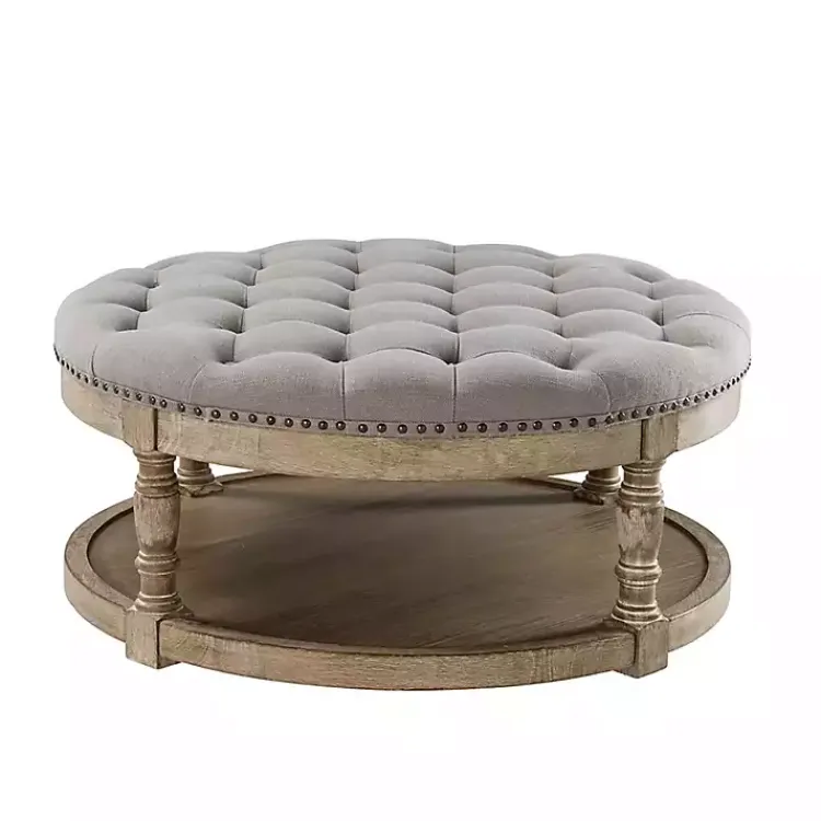 Benches & Ottomans-Kirklands Home Round Cepheus Tufted Ottoman Gray