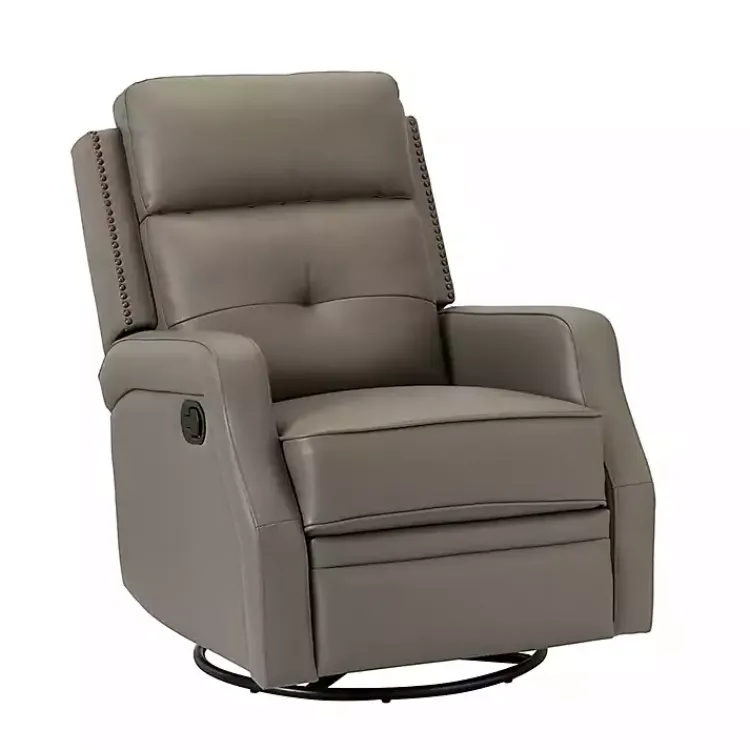 Accent Chairs-Kirklands Home Leather Swivel Rocker Recliner Gray