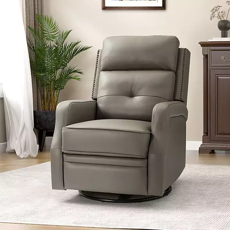 Accent Chairs-Kirklands Home Leather Swivel Rocker Recliner Gray