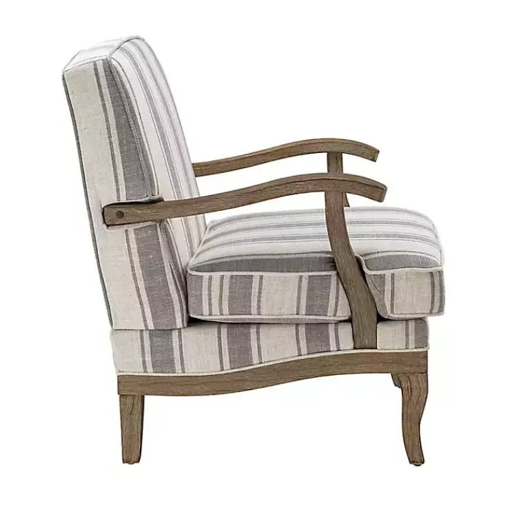 Accent Chairs-Kirklands Home Farmhouse Gray & Ivory Striped Armchair