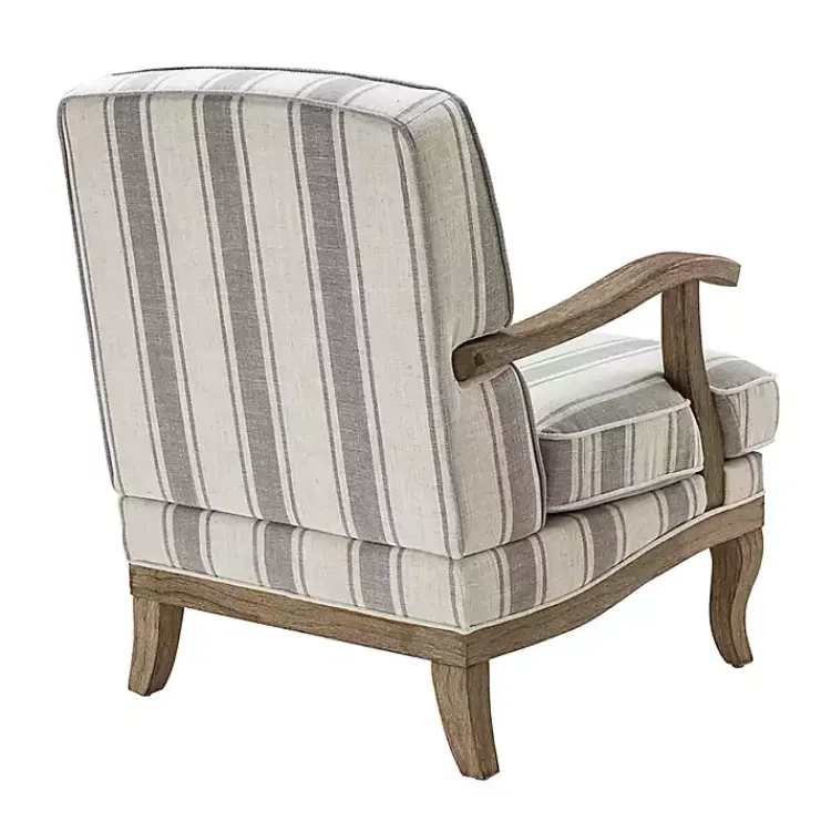 Accent Chairs-Kirklands Home Farmhouse Gray & Ivory Striped Armchair