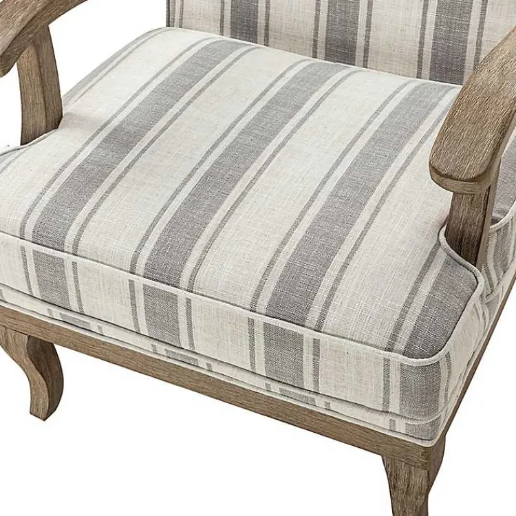 Accent Chairs-Kirklands Home Farmhouse Gray & Ivory Striped Armchair