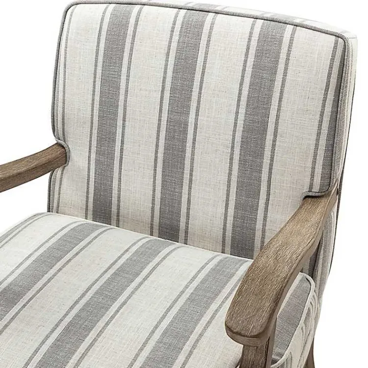 Accent Chairs-Kirklands Home Farmhouse Gray & Ivory Striped Armchair