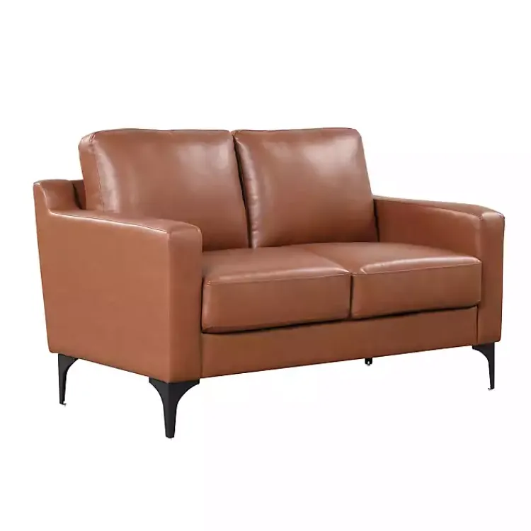 Sofas & Loveseats-Kirklands Home Faux Leather Fletcher Loveseat Brown