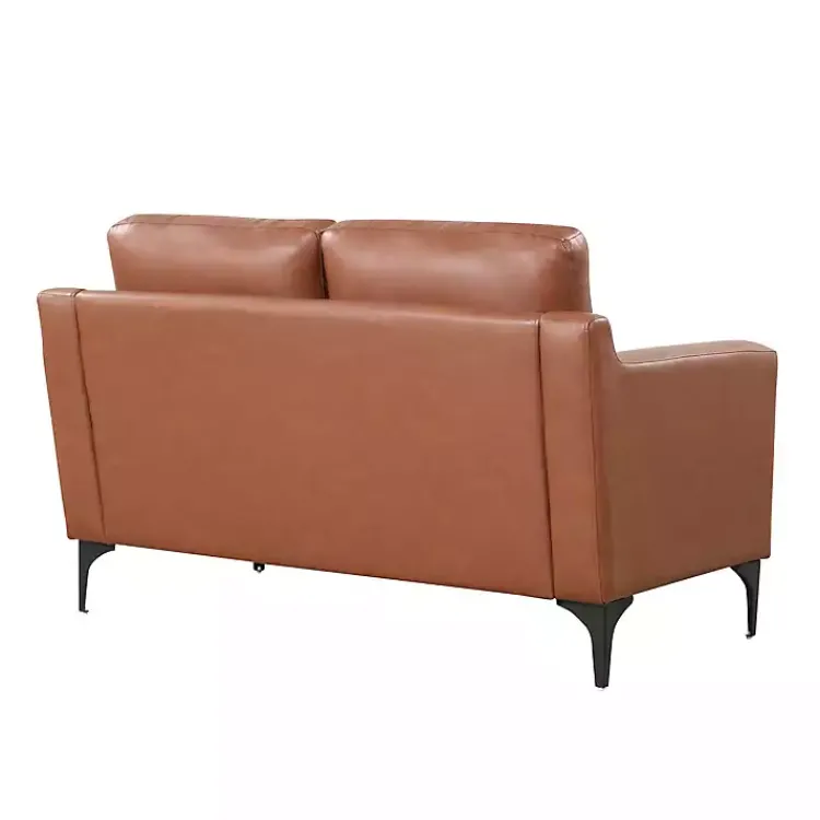 Sofas & Loveseats-Kirklands Home Faux Leather Fletcher Loveseat Brown