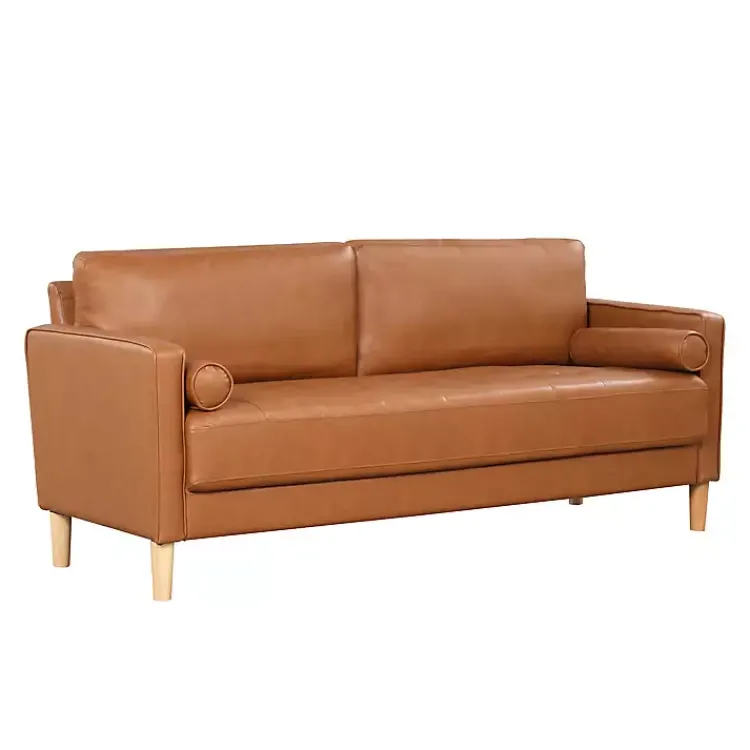 Sofas & Loveseats-Kirklands Home Caramel Faux Leather Chelsea Sofa Brown