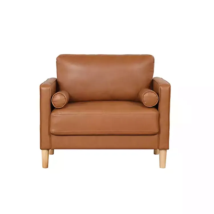 Accent Chairs-Kirklands Home Caramel Faux Leather Chelsea Accent Chair Brown