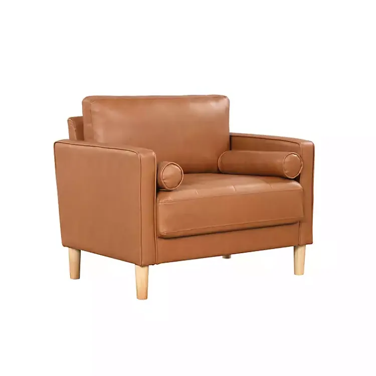 Accent Chairs-Kirklands Home Caramel Faux Leather Chelsea Accent Chair Brown