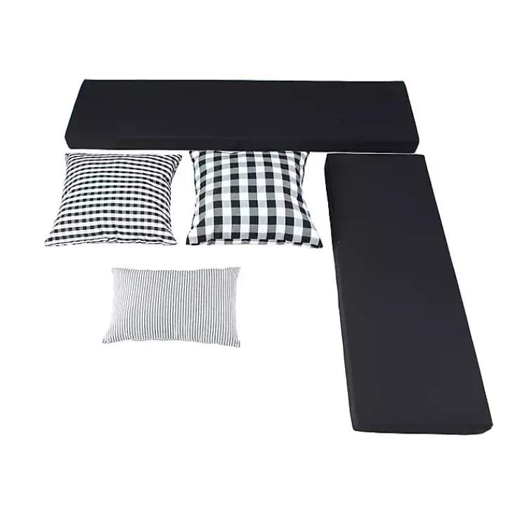 Benches & Ottomans-Kirklands Home White Corner Bench with Black Cushions
