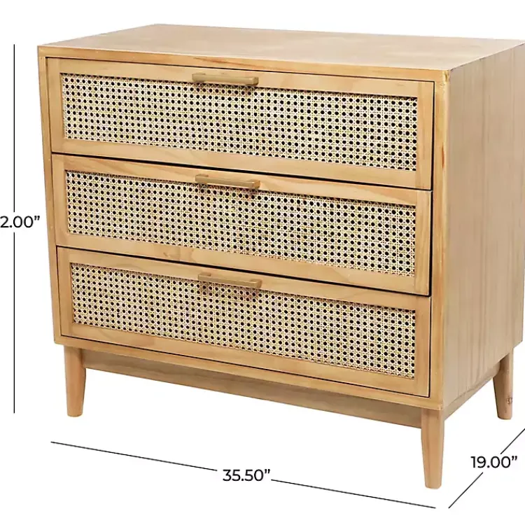 Dressers & Chests-Kirklands Home Natural Wood and Rat 3-Drawer Chest Tan