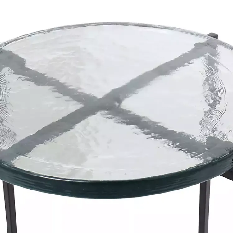 Accent & End Tables-Kirklands Home Clear Textured Glass & Black Iron Accent Table