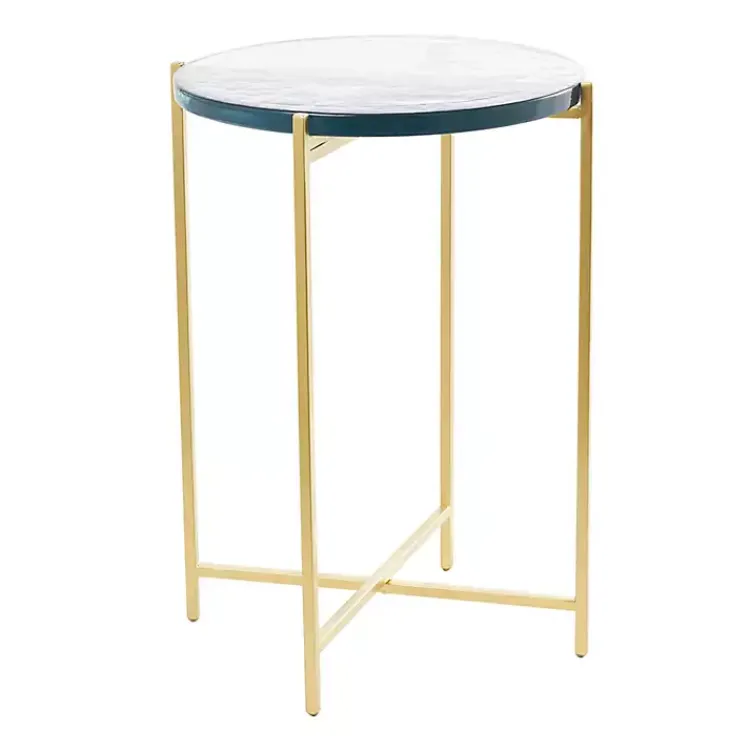 Accent & End Tables-Kirklands Home Clear Textured Glass & Gold Iron Accent Table