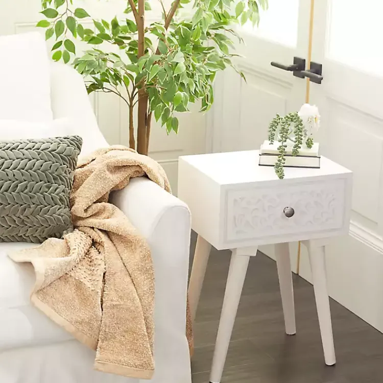 Accent & End Tables-Kirklands Home Wood Carved Drawer Accent Table White