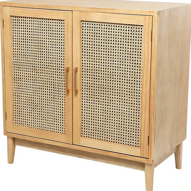 Cabinets & Sideboards-Kirklands Home Natural Wood and Rat 2-Door Storage Cabinet Tan