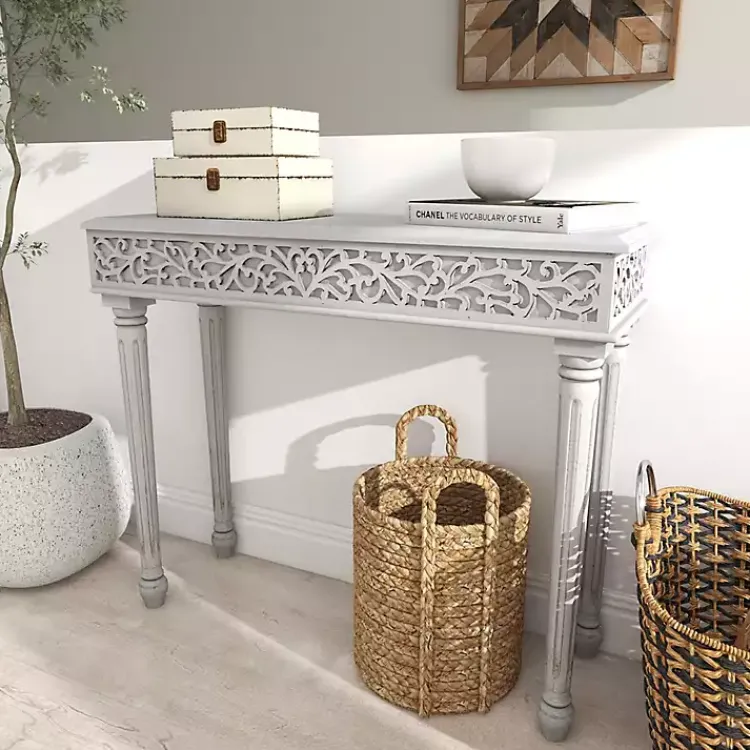 Console Tables-Kirklands Home Carved Wood Console Table Gray