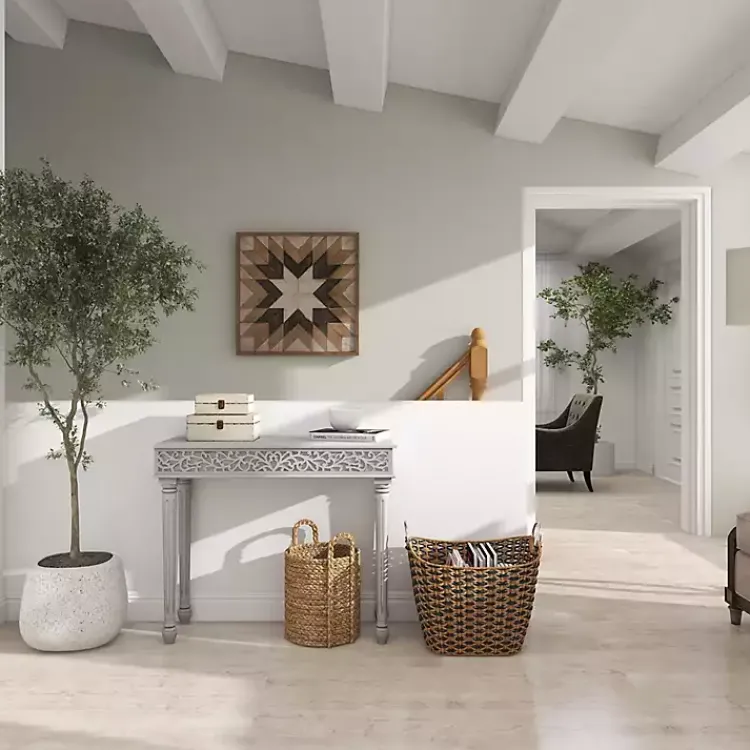 Console Tables-Kirklands Home Carved Wood Console Table Gray