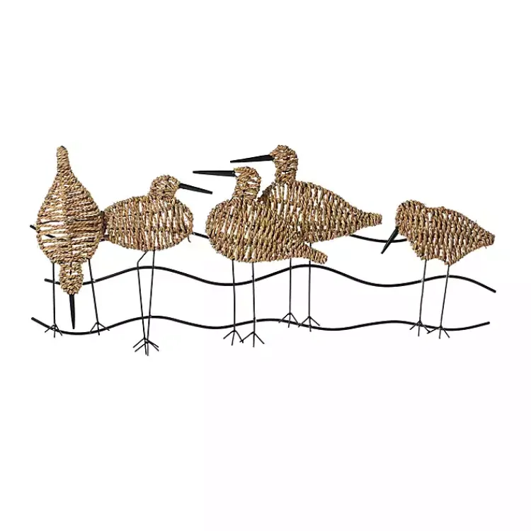 Wall Plaques-Kirklands Home Natural Seagrass and Metal Birds Wall Plaque