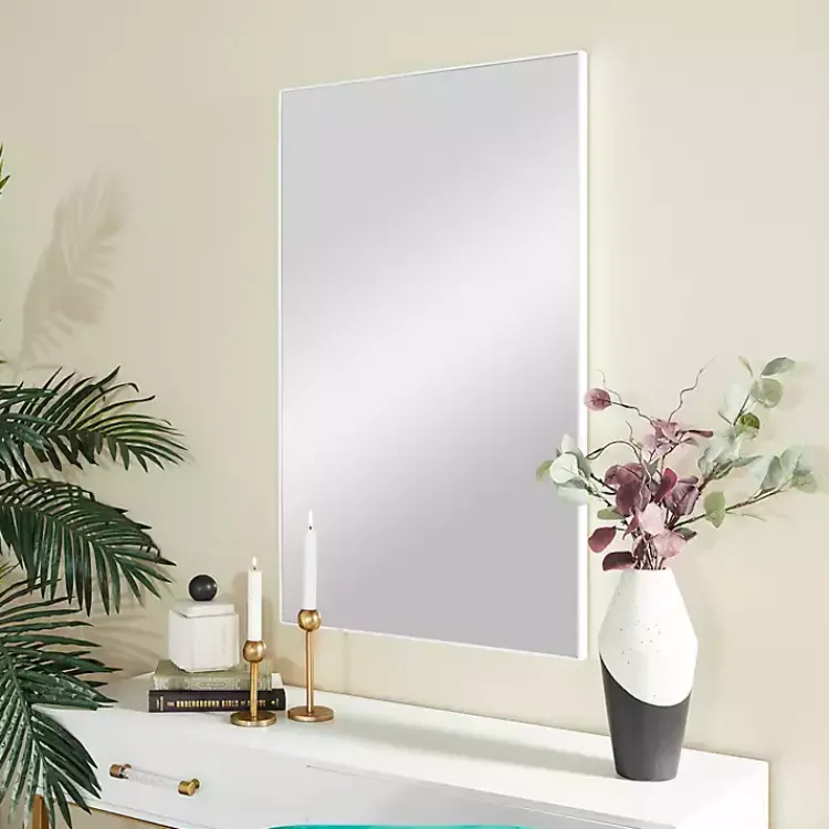 Framed Mirrors-Kirklands Home White Wood Rectangular Wall Mirror, 24x40 in.