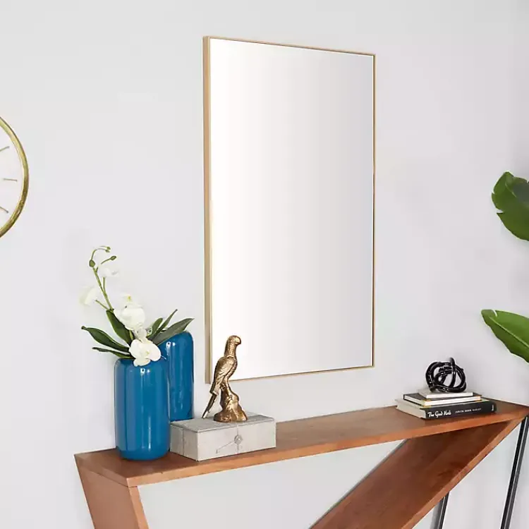Framed Mirrors-Kirklands Home Gold Wood Rectangular Wall Mirror, 24x40 in.