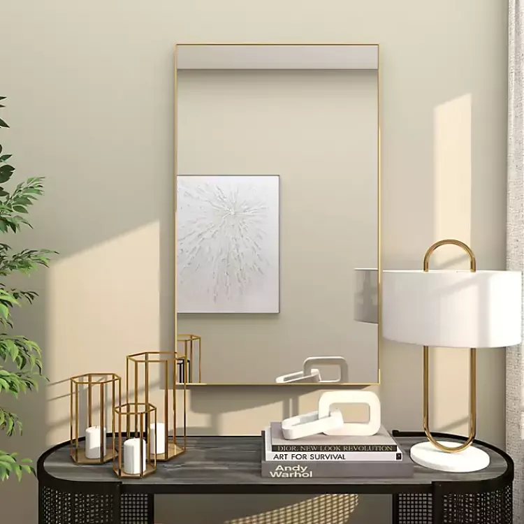Framed Mirrors-Kirklands Home Gold Wood Rectangular Wall Mirror, 24x40 in.