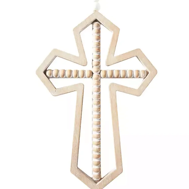 Wall Plaques-Kirklands Home Natural Beaded Wood Cross Wall Plaques, Set of 3 Tan