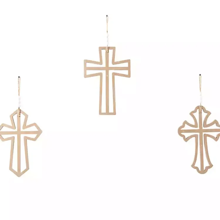 Wall Plaques-Kirklands Home Natural Beaded Wood Cross Wall Plaques, Set of 3 Tan