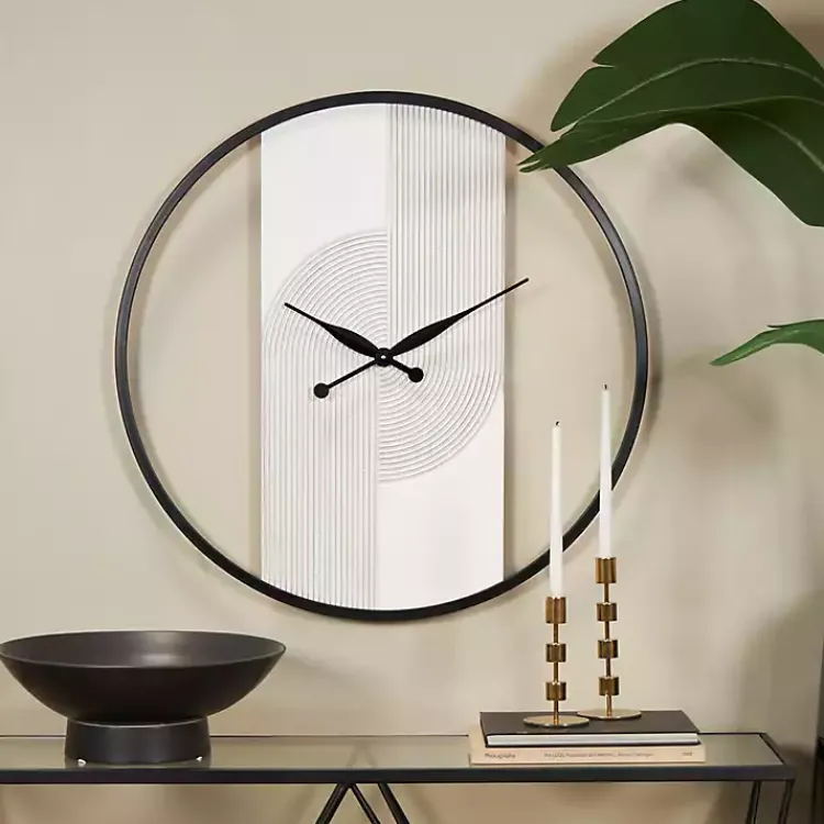 Clocks-Kirklands Home White and Black Carved Open Wall Clock