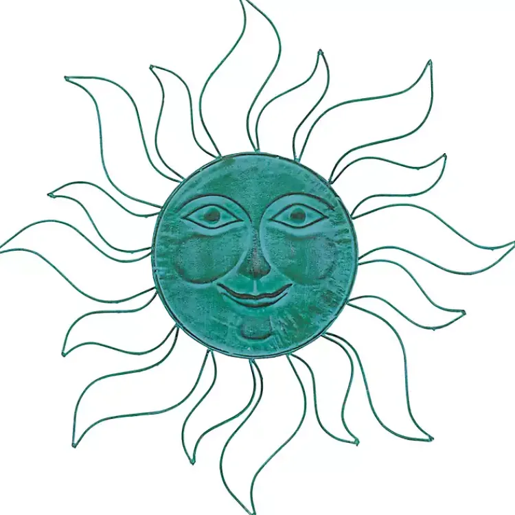Wall Plaques-Kirklands Home Teal Metal Sun Face Wall Plaque Blue