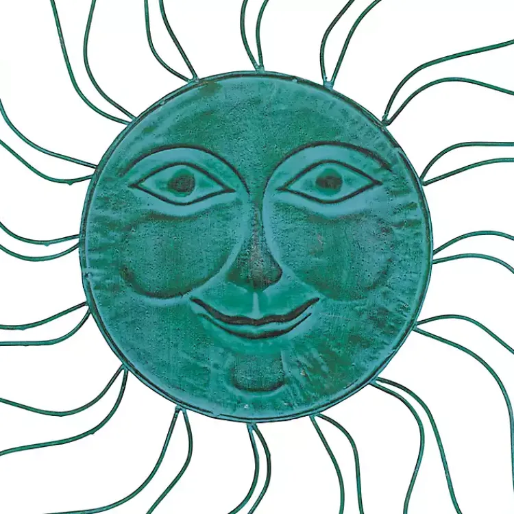 Wall Plaques-Kirklands Home Teal Metal Sun Face Wall Plaque Blue