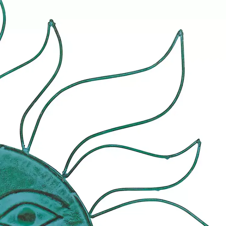 Wall Plaques-Kirklands Home Teal Metal Sun Face Wall Plaque Blue