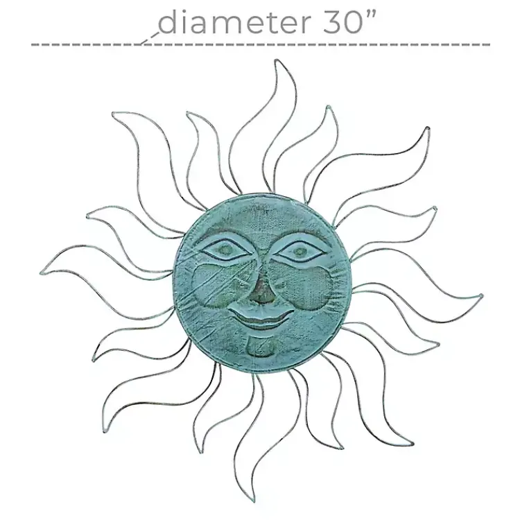 Wall Plaques-Kirklands Home Teal Metal Sun Face Wall Plaque Blue