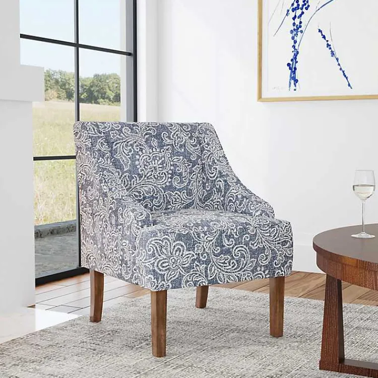 Accent Chairs-Kirklands Home & White Swoop Accent Chair Blue