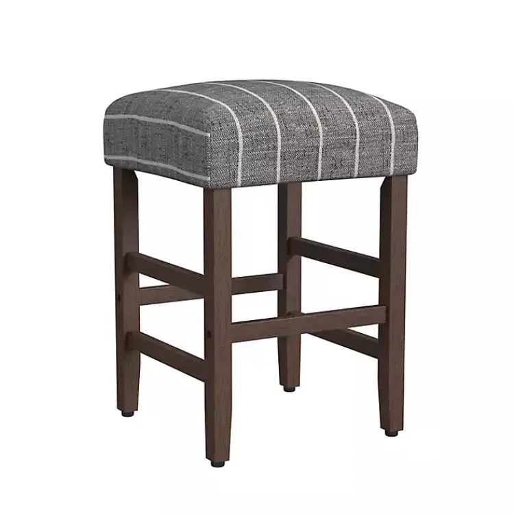 Bar Stools & Counter Height Stools-Kirklands Home Steel Blue and White Striped Backless Stool