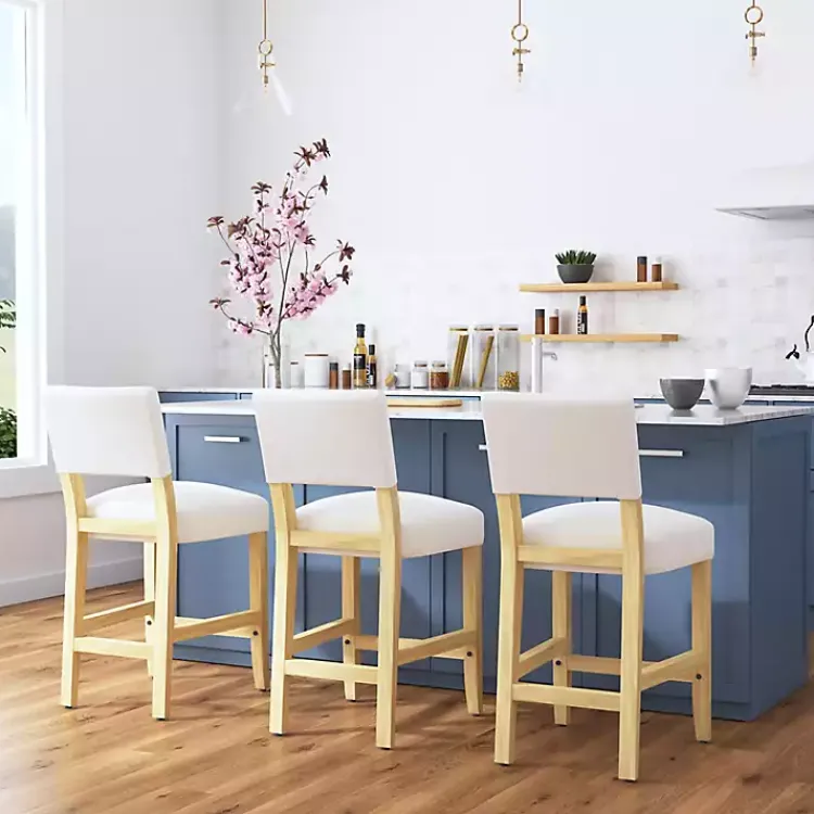Bar Stools & Counter Height Stools-Kirklands Home Upholstered Wood Counter Stool White