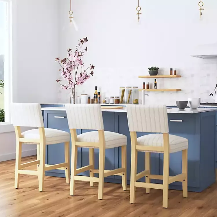 Bar Stools & Counter Height Stools-Kirklands Home and Blue Striped Natural Counter Stool White