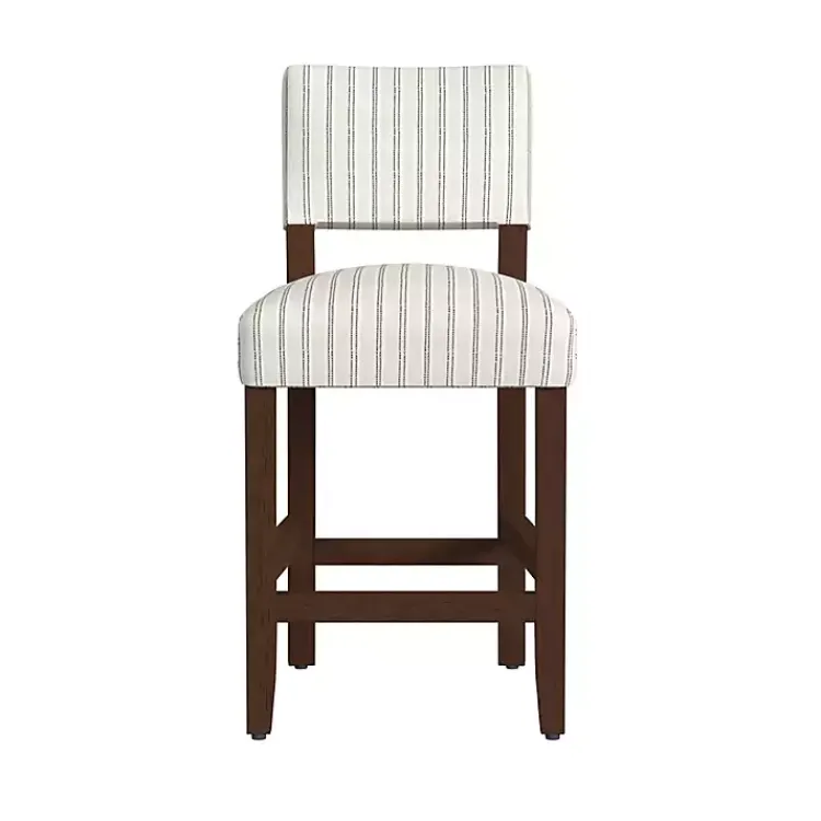 Bar Stools & Counter Height Stools-Kirklands Home White and Blue Striped Dark Walnut Counter Stool