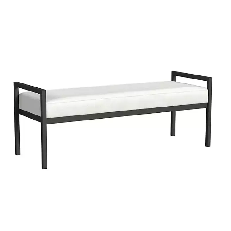 Benches & Ottomans-Kirklands Home Boucle Black Metal Bench White